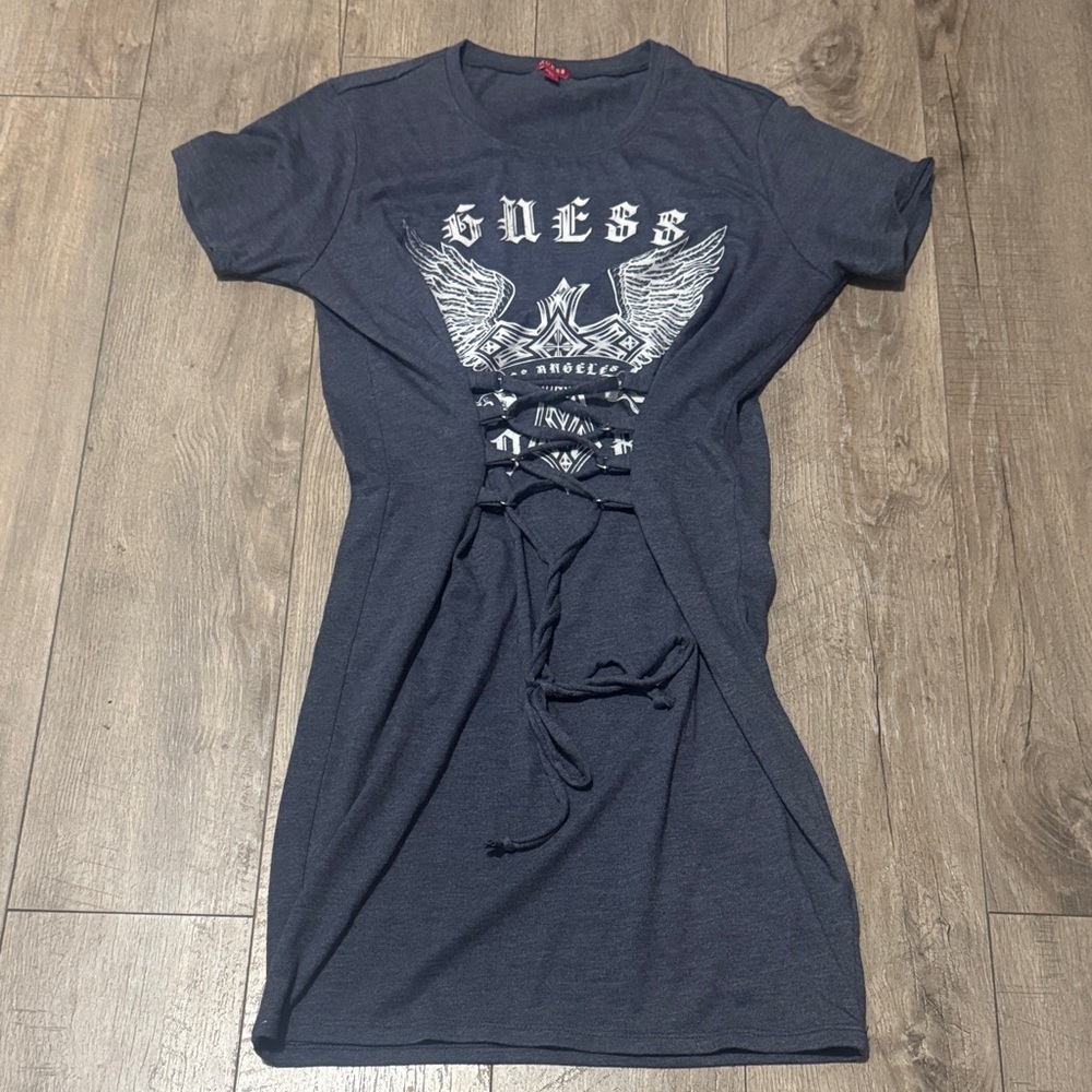 Guess Dark Blue Lace-Up Graphic Dress